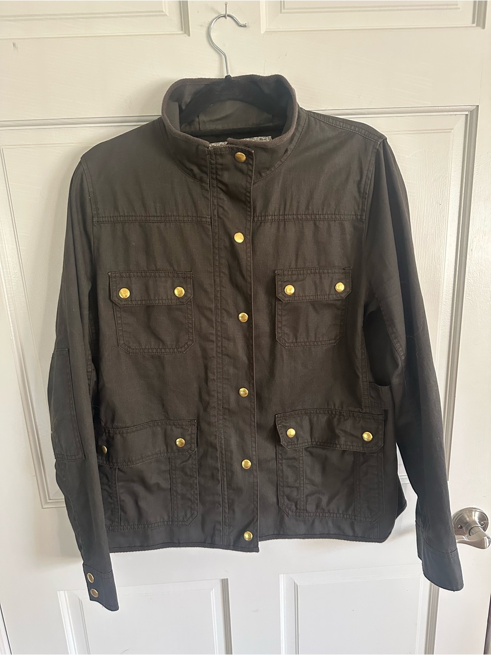 J. Crew Olive Green Field Utility Jacket Gold Buttons Size L  Chest 38 L 26